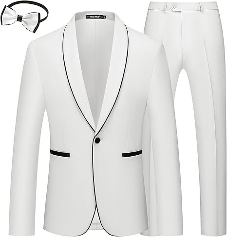 MAGE MALE Mens 2 Pieces Tuxedo Shawl Lapel Slim Fit One Button Color Clashing Design Suit Wedding Bl