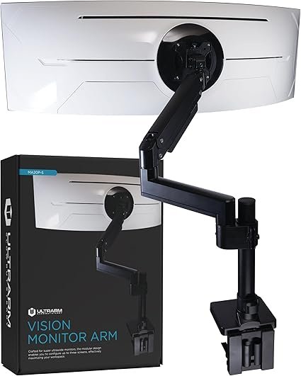 Heavy Duty Monitor Arm for Ultrawide Monitors up to 57" and 44 lbs, Single Desk Stand, Pneumatic Hei