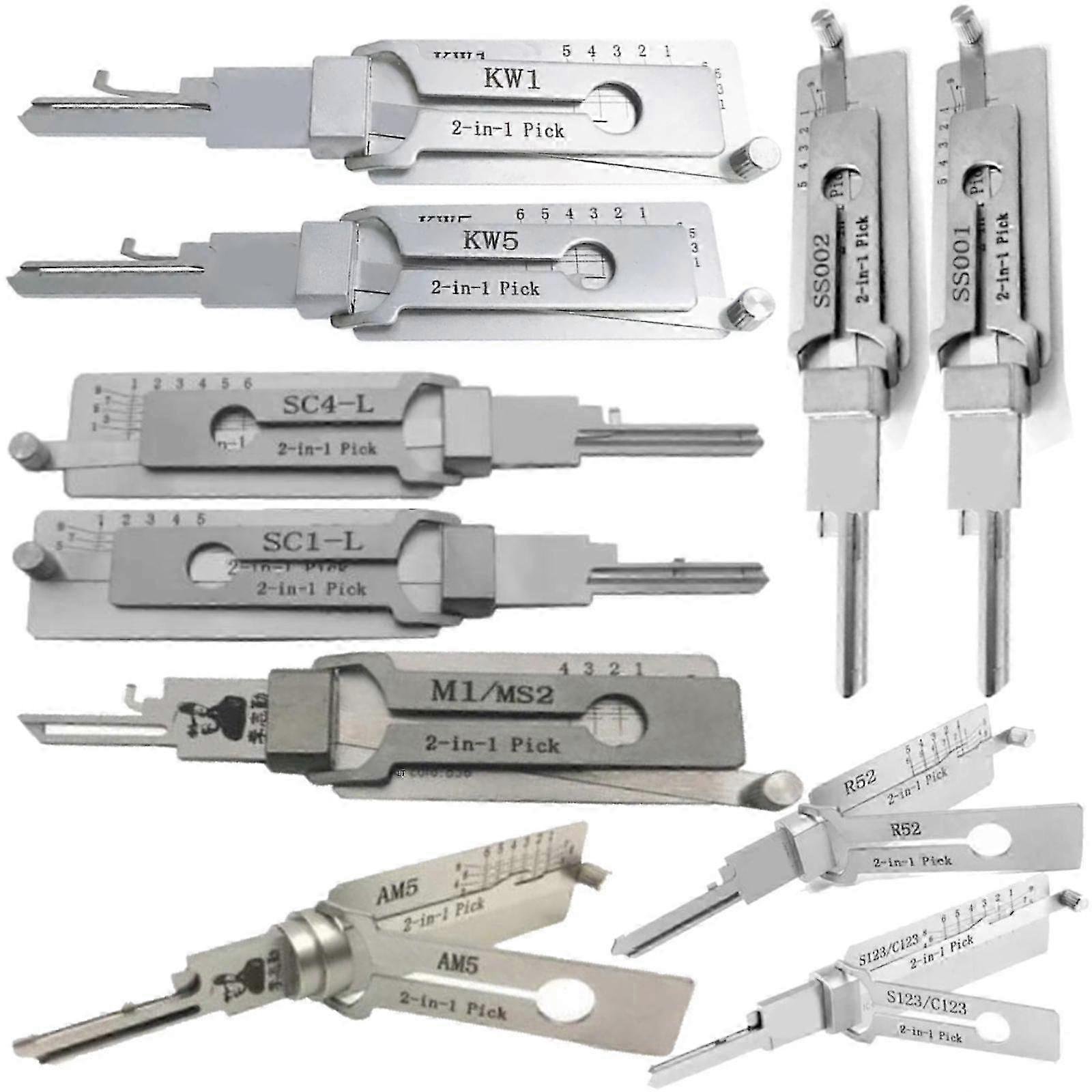 Original 2in1 Lishi SC1 SC4 KW1 KW5 AM5 M1/MS2 ss001 NSN14 CY24V.2 FO38